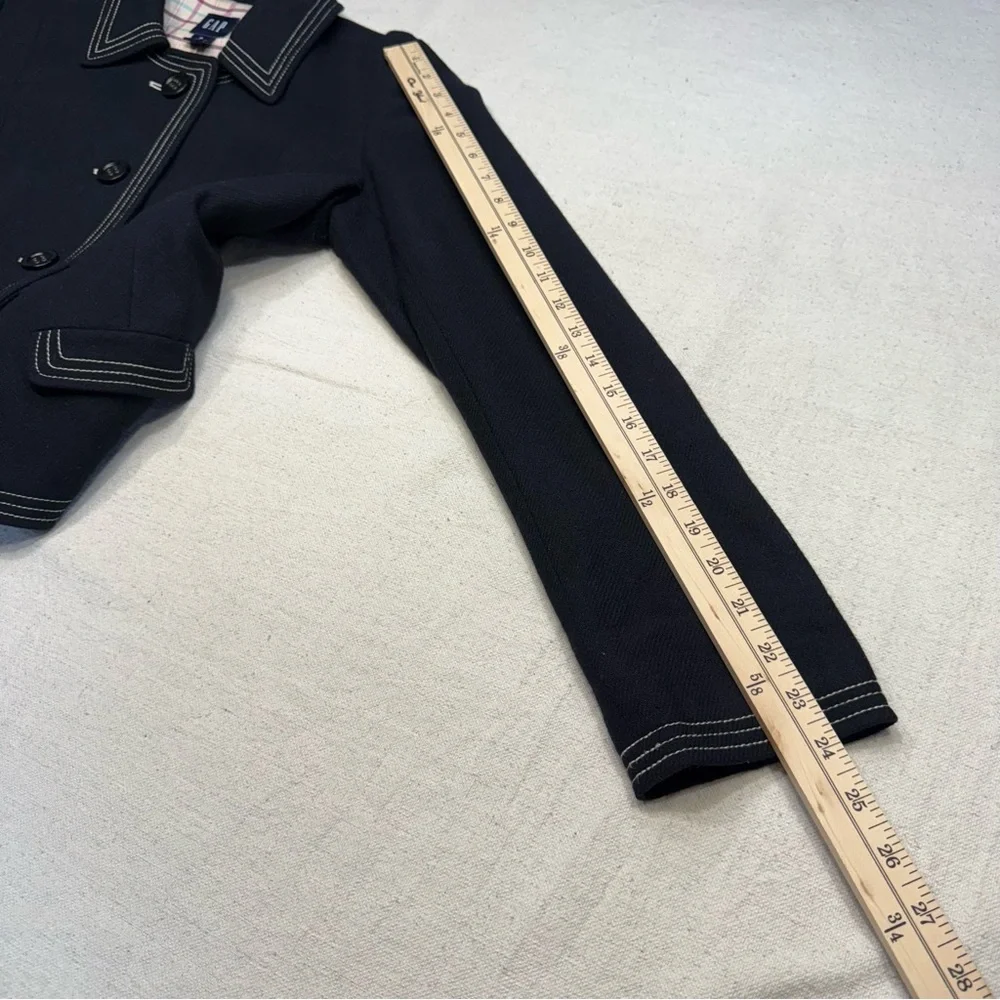 GAP Jacket Black Wool Blend Collared White Stitch Trim Pockets Lined Size Med - Picture 12 of 16